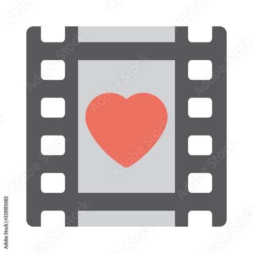 Romantic movie icon. Love film sign. Flat icon design for perfect multimedia concept.