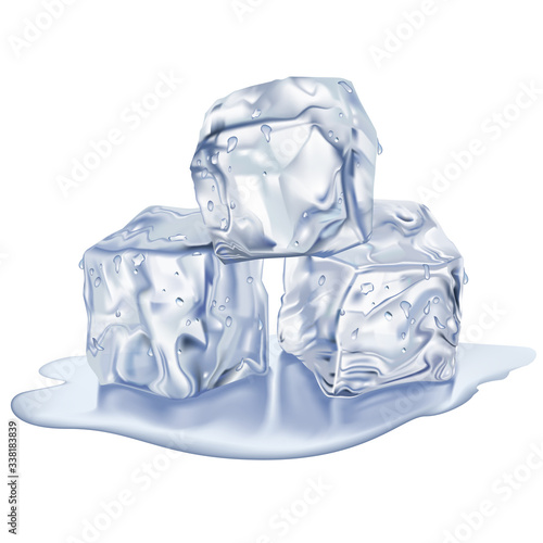 Ice cubes transparent on a white background. Vector.