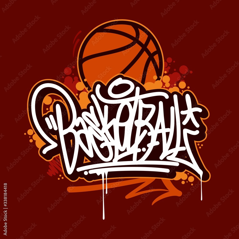 Hand Sketched Graffiti Style Word Basketball Vector Typography Illustration As Logotype, Badge and Icon, Postcard, Card, Invitation, Flyer, Banner Template