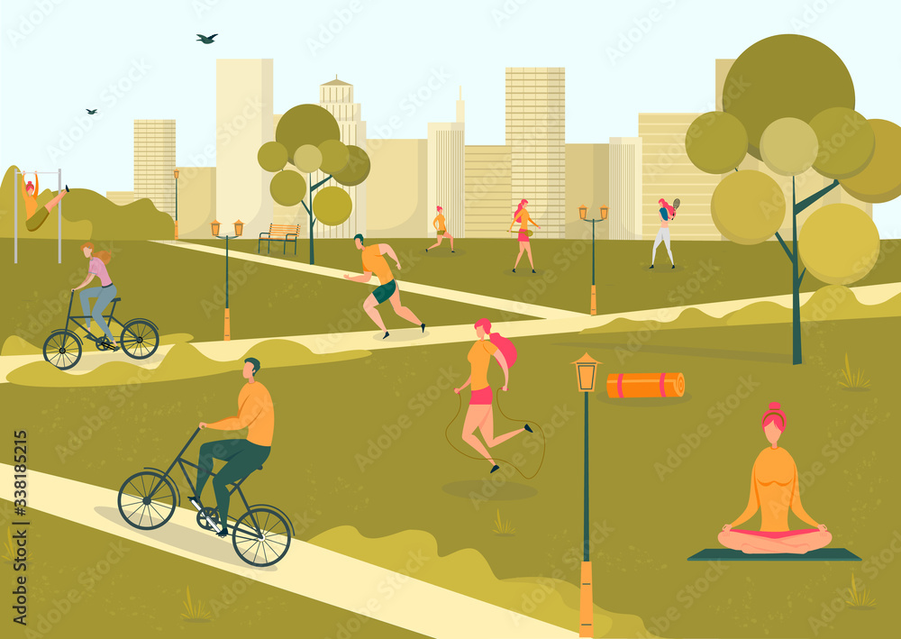 People in Park Spending Free Time, Doing Sport. People in Park Spending Free Time, Doing Sport.