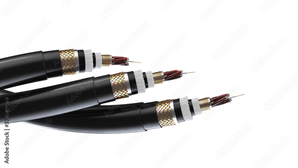 3d rendering, concept of fiber optic cable isolated on white background.  Future cable technology. Detailed curved cable in cross section. Powerful  communication technology. Network concept. Stock-Illustration | Adobe Stock