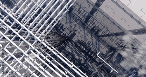 Foto 3D BIM model of reinforcement framework of the building