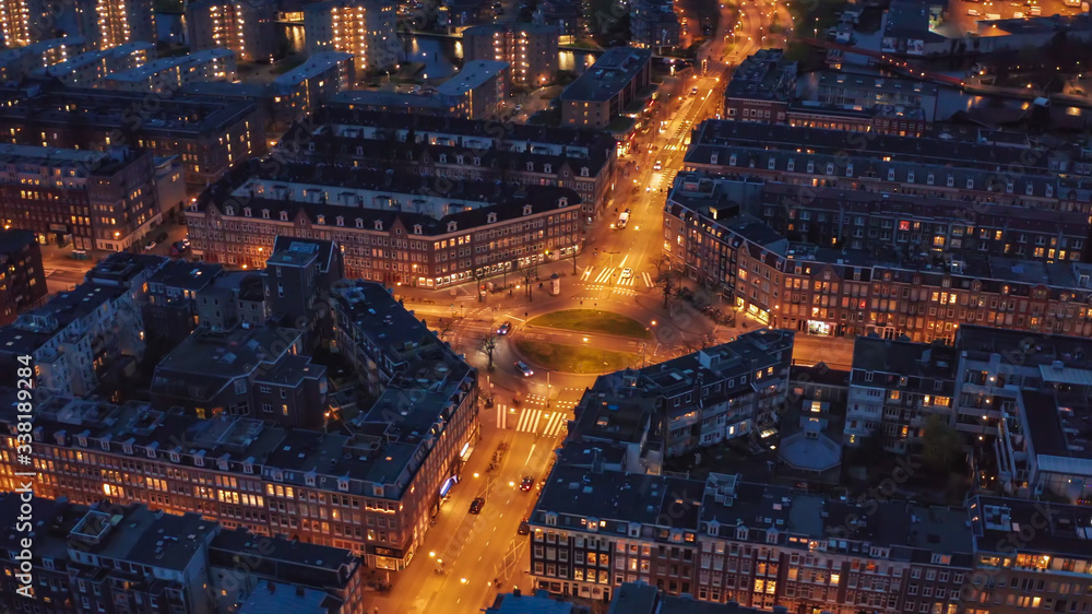Stockfoto Aerial view of downtown Amsterdam in evening, Netherlands from  above, drone shot. | Adobe Stock