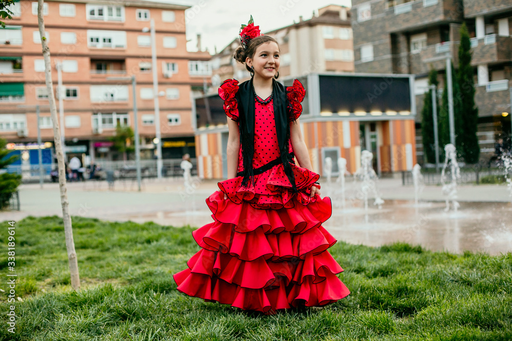 girl dressed in red flamenco dress girl dressed in red flamenco dress