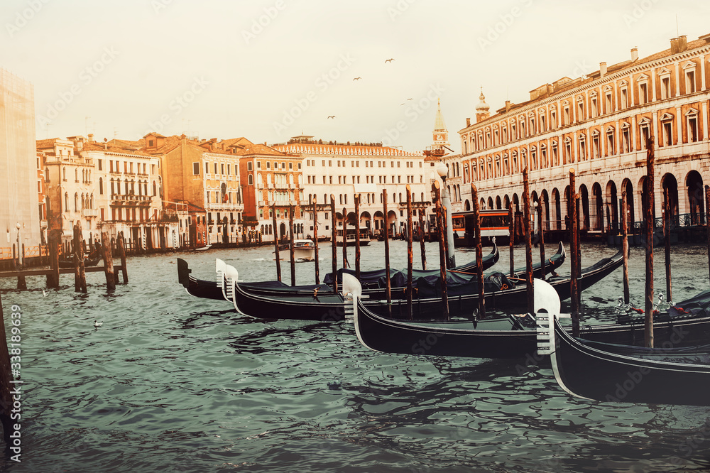 anchored Gondolas on the Canal Grande, Venice