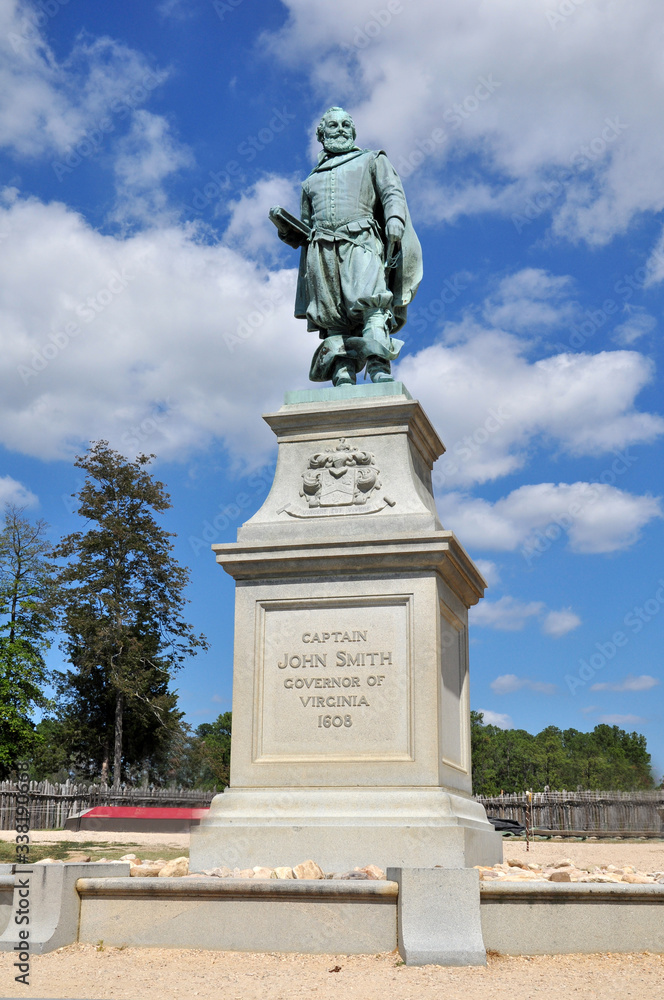 A statue commemorates Captain John Smith the first Governor of Virginia 1608
