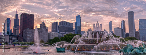 Downtown Chicago Skyline at Sunset in early Summer