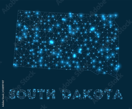 South Dakota network map. Abstract geometric map of the US state. Internet connections and telecommunication design. Neat vector illustration.