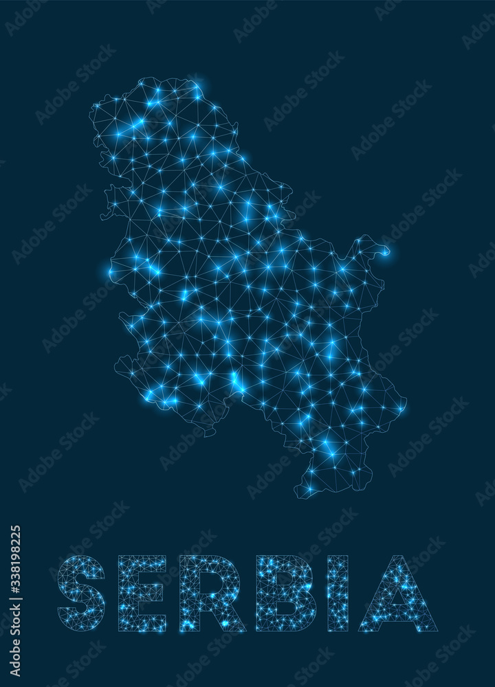 Serbia network map. Abstract geometric map of the country. Internet connections and telecommunication design. Stylish vector illustration.
