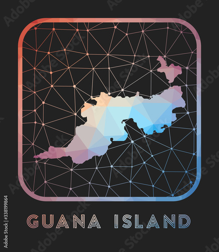 Guana Island map design. Vector low poly map of the island. Guana Island icon in geometric style. The island shape with polygonal gradient and mesh on dark background.