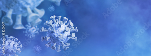 Coronavirus pandemic, banner, background - conceptual image of coronavirus disease 2019 (COVID-19), closeup with space for text