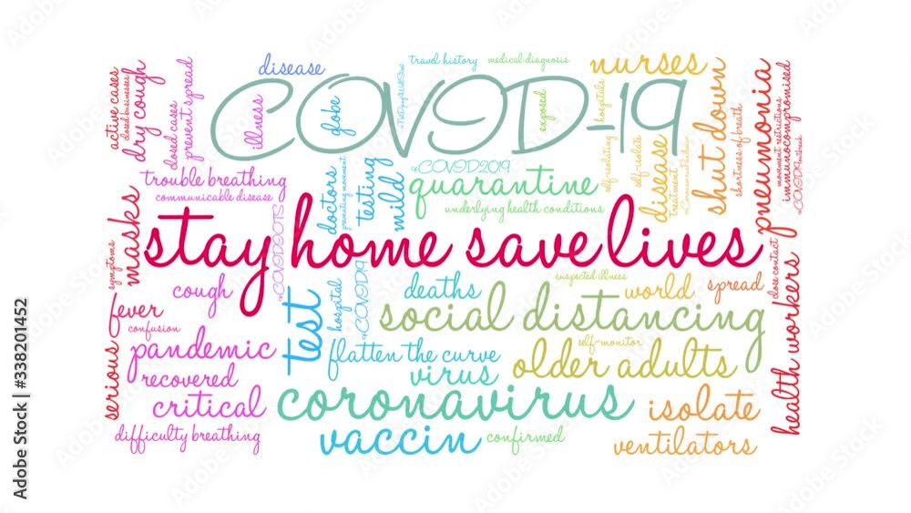 Stay Home Save Lives animated word cloud on a white background. Stay Home Save Lives animated word cloud on a white background.