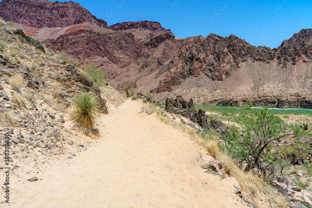 hiking the bright angel trail in grand canyon national park, arizona, usa