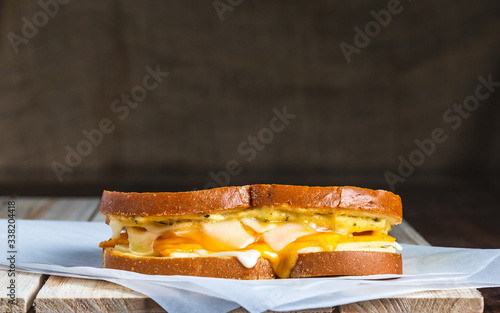 Grilled cheese sandwich with melted cheese photo