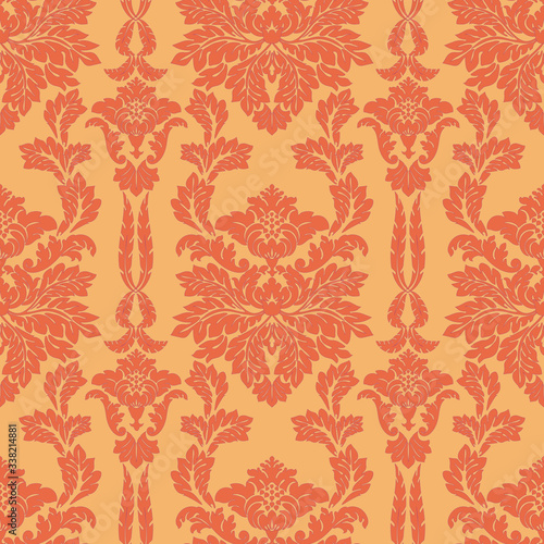 Seamless flower background Damascus. Orange and yellow Wallpaper or fabric in vector, antique ornament