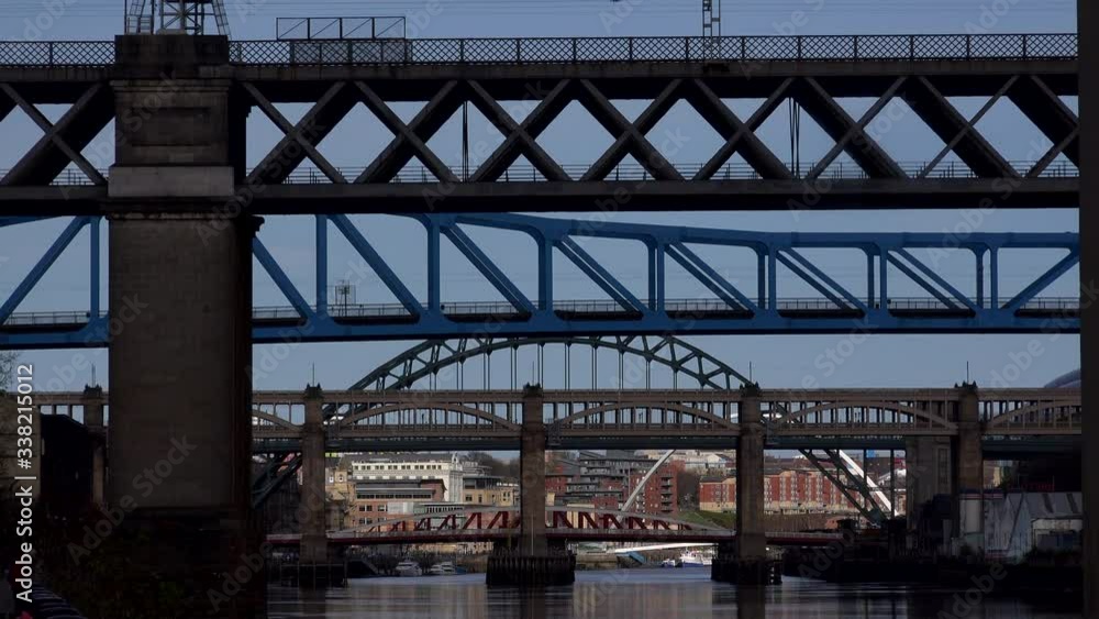 Newcastle Upon Tyne looking down river towards bridges UK 4K Newcastle Upon Tyne looking down river towards bridges UK 4K