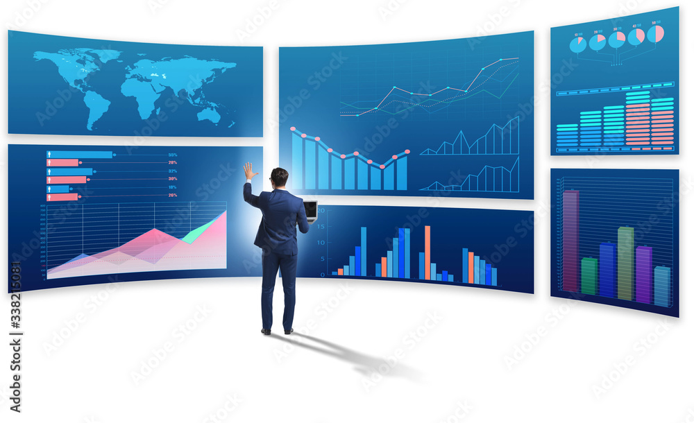 Businessman in business visualization and infographics concept Businessman in business visualization and infographics concept