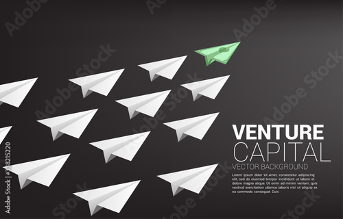 paper airplane from money bank note lead group of white. Business Concept of Financial movement theme.