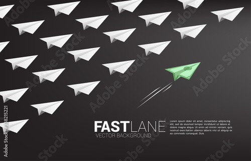 money banknote origami paper airplane is move faster than group of white. Business Concept of fast lane for moving and marketing