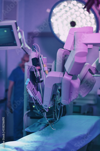 Obraz na plátně Medical robotic surgical arm, surgeon medical robot davinci surgery technology machine