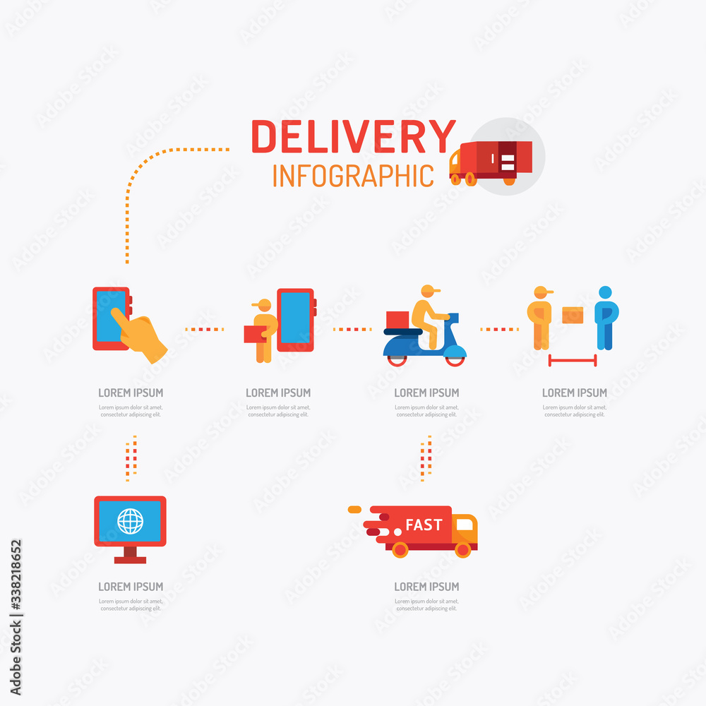 Delivery icons flat line Infographic design vector Illustration Set.