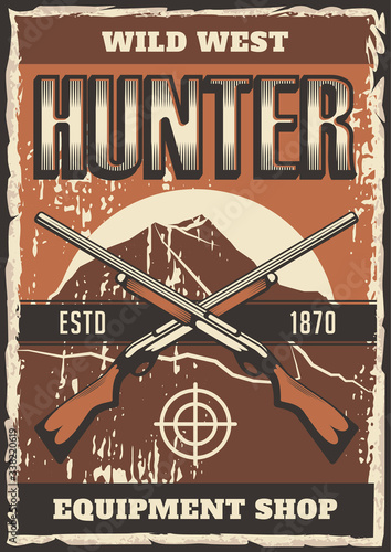 Shotgun Gun Wild West Hunter Equipment Shop Signage Poster Retro Rustic Vector