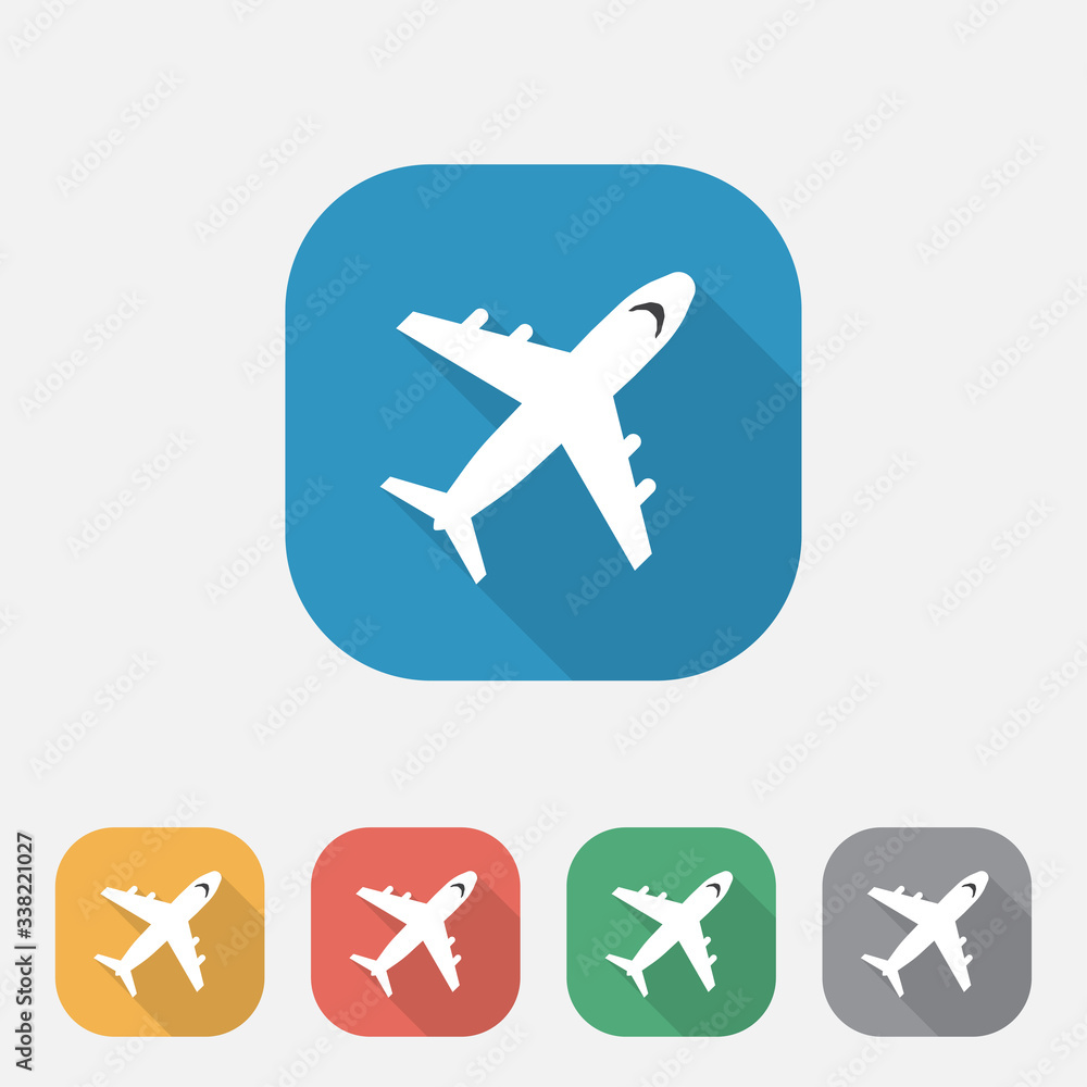 Transportation icon, airplane flat icon with long shadow,UI, UX, website, vector illustration EPS10