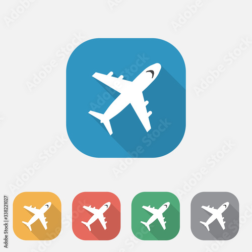 Transportation icon, airplane flat icon with long shadow,UI, UX, website, vector illustration EPS10