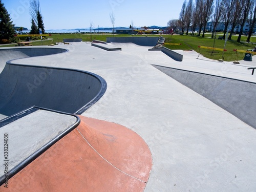 Skateboarding rink in Sidney BC boarded up by town to prevent spread of infection © pr2is