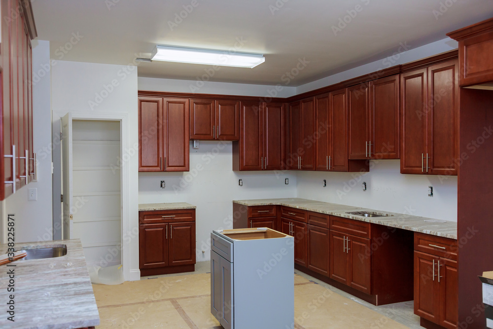 Wooden Cabinets Installation Of In The, How Are Base Kitchen Cabinets Installed