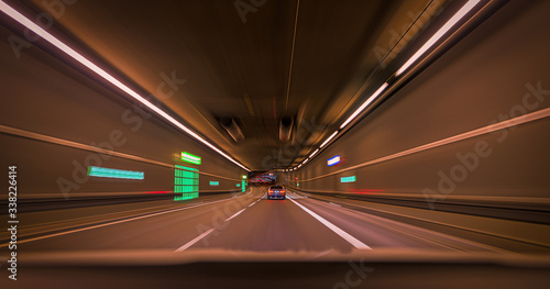 tunnel car motion blur night traffic fast