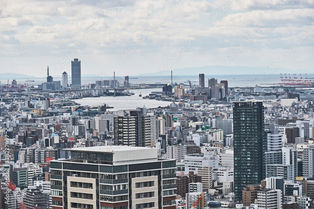 aerial view of city, Osaka, Japan