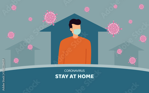 People wearing mask Stay at home awareness social media coronavirus prevention. Shelter in place. pandemic of coronavirus and social distancing. staying at home with self quarantine to stop outbreak.