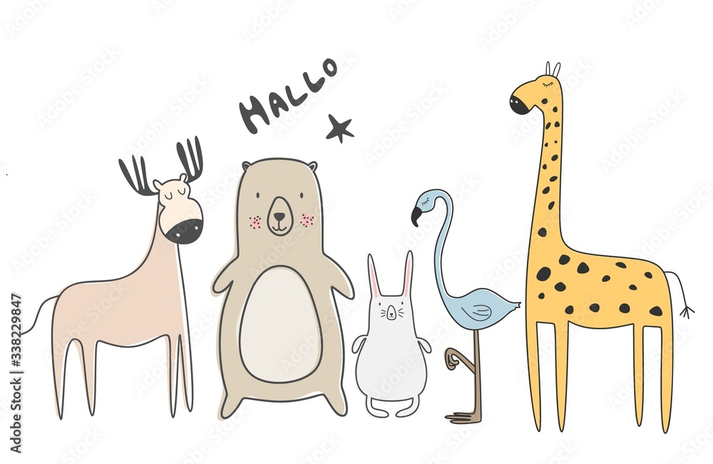 Naklejka premium Animals jungle print. vector illustration