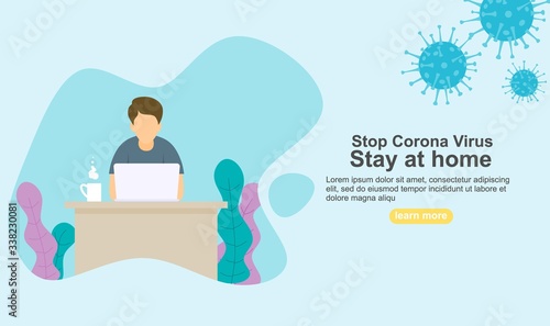 landing page of stay at home to stop the spread of covid19 concept for banner, poster, flyer. Vector illustration. 