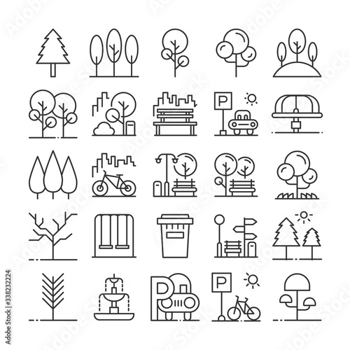 Park icon set. outline vector illustration