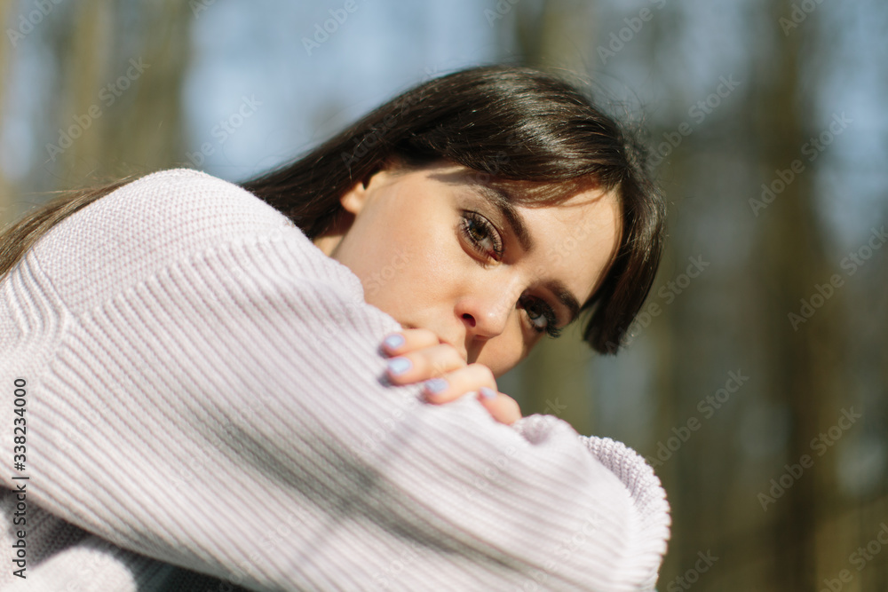 close up sensual portrait of young woman outdoor, sunny day close up sensual portrait of young woman outdoor, sunny day