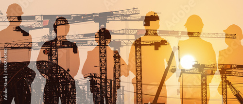 Canvas Print multiexposure construction industrial background of shadow of construction proje
