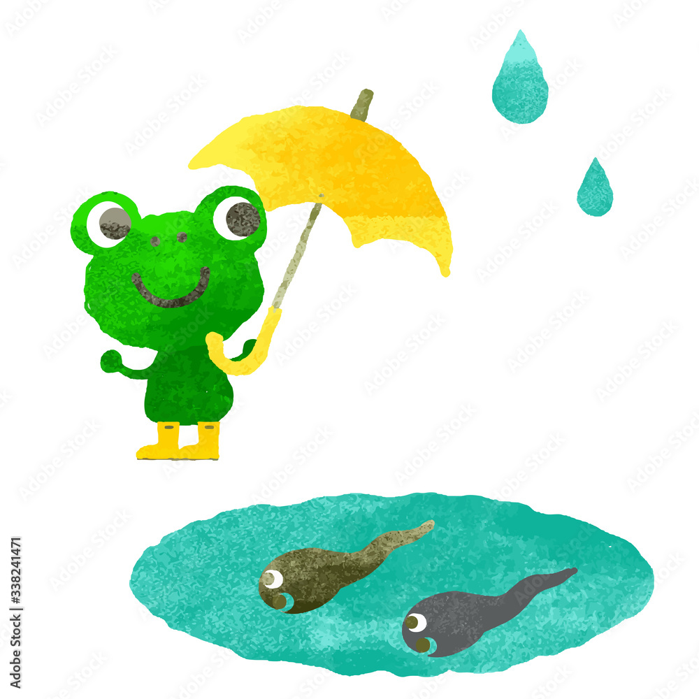 梅雨イラスト カエル 水彩テクスチャ Stock Vector Adobe Stock