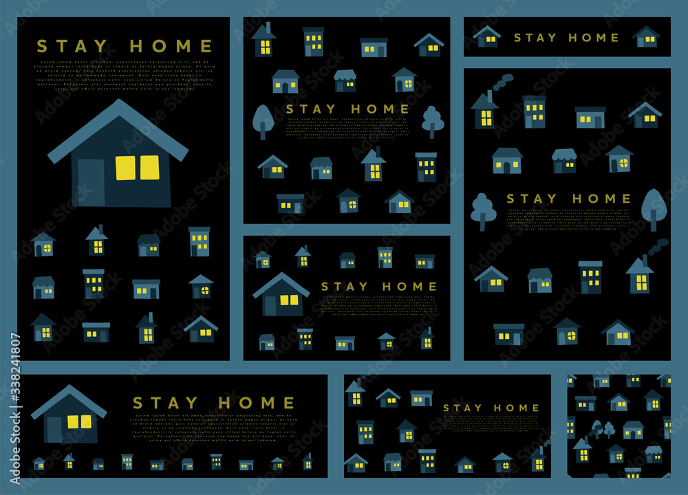 STAY HOME banner set. Backgrounds for business card, poster, flyer. Vector. 家にいようバナーセット STAY HOME banner set. Backgrounds for business card, poster, flyer. Vector. 家にいようバナーセット