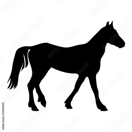 Isolated black contour silhouette of a horse. Separate on a white background. Flat design for greeting cards, scrapbooking and decoration. © Vladimir Ya