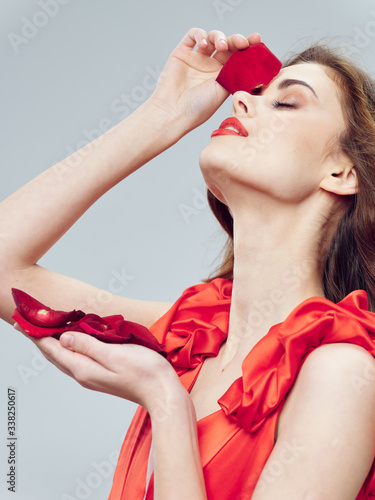 young woman with red rose