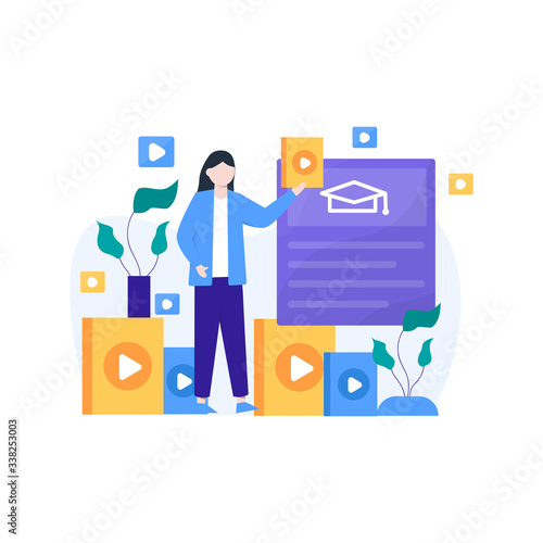 people enjoy online learning courses to add new skills vector illustration, suitable for landing page, ui, website, mobile app, editorial, poster, flyer, article, and banner