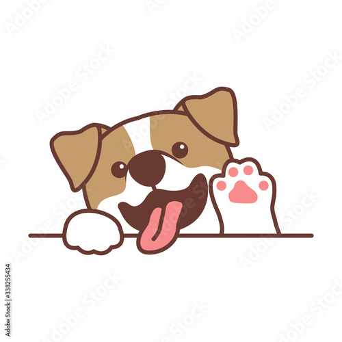 Cute jack russell terrier dog waving paw cartoon, vector illustration