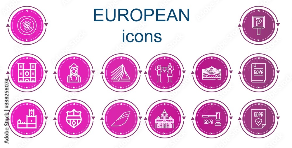 Editable 14 european icons for web and mobile Editable 14 european icons for web and mobile