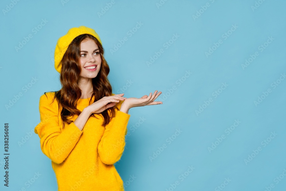 young woman in yellow hat young woman in yellow hat
