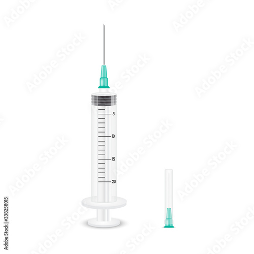 Medical shot syringe for vaccines. Mock up. Vector