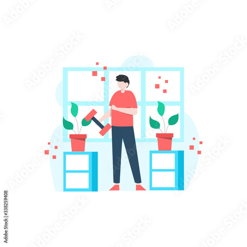 people are exercising in the gym using dumbbells, barbells and treadmills vector illustration, suitable for landing page, ui, website, mobile app, editorial, poster, flyer, article, and banner