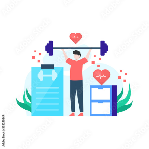 people are exercising in the gym using dumbbells, barbells and treadmills vector illustration, suitable for landing page, ui, website, mobile app, editorial, poster, flyer, article, and banner