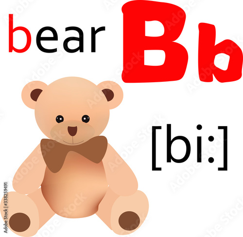 Alphabet letter B with bear pattern and sound transcription